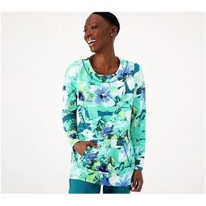 Sport Savvy Tunic Top All Day French Terry Floral Pocket Pullover Knit Blouse L